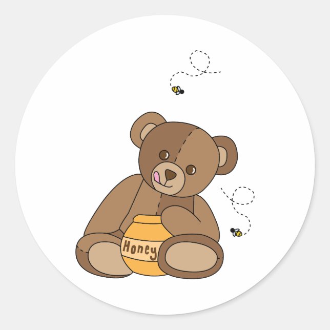 Teddy Bear And Honey Classic Round Sticker (Front)