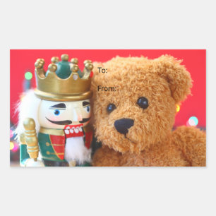 Teddy bear and nutcracker rectangular sticker