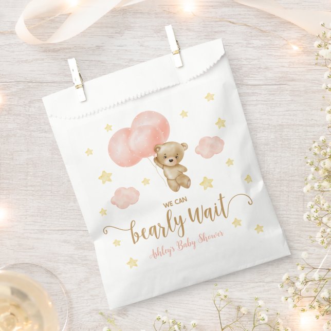 Teddy Bear and Pink Balloons Baby Shower Favour Bags (Clipped)