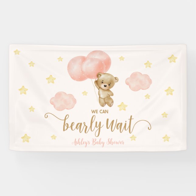 Teddy Bear and Pink Balloons Baby Shower Party Banner (Horizontal)