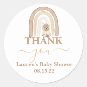 Teddy Bear and Rainbow Baby Shower Round Sticker
