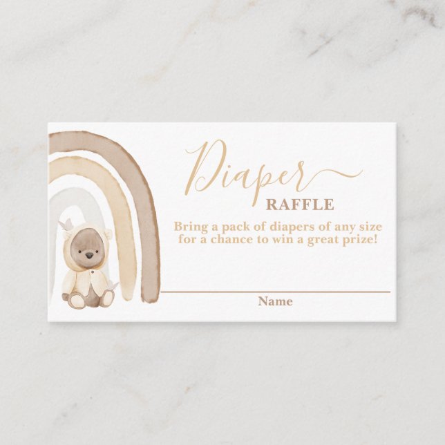 Teddy Bear and Rainbow Diaper Raffle Card (Front)