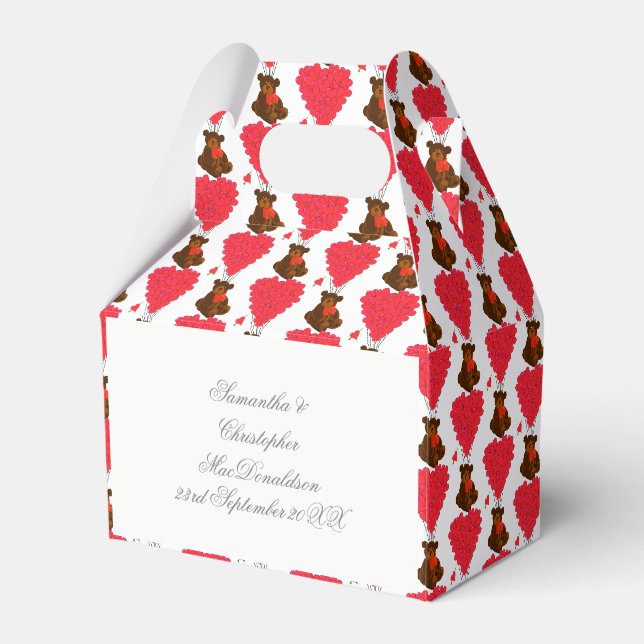 Teddy bear and red love  heart wedding favour box (Front Side)