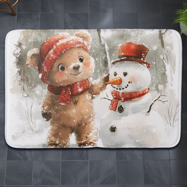 Teddy Bear and Snowman Bath Mat (Creator Uploaded)