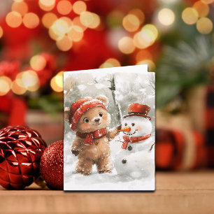 Teddy Bear and Snowman Card