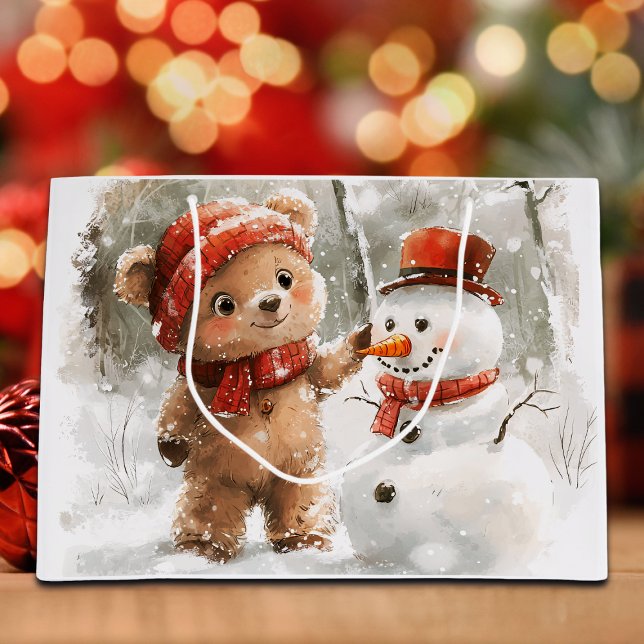 Teddy Bear and Snowman Large Gift Bag (Creator Uploaded)