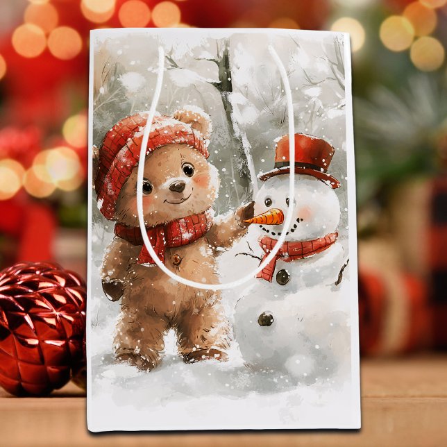 Teddy Bear and Snowman Medium Gift Bag (Creator Uploaded)