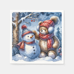 Teddy Bear and Snowman Napkin