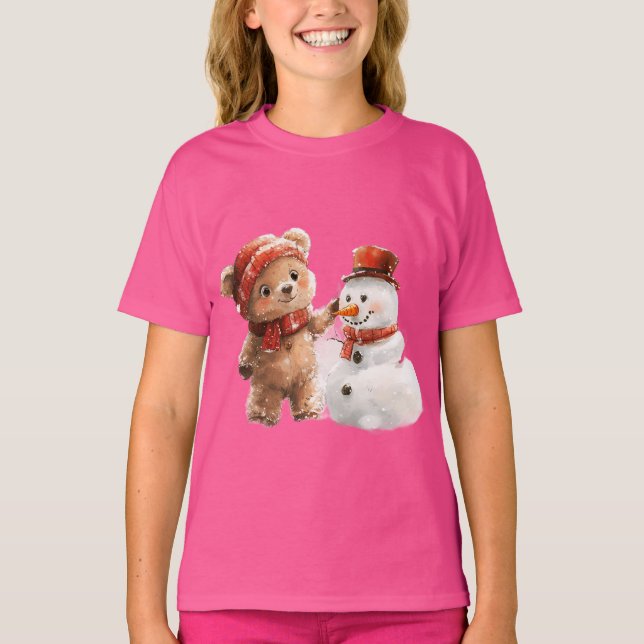 Teddy Bear and Snowman T-Shirt (Front)