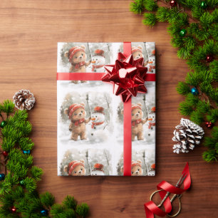 Teddy Bear and Snowman Wrapping Paper