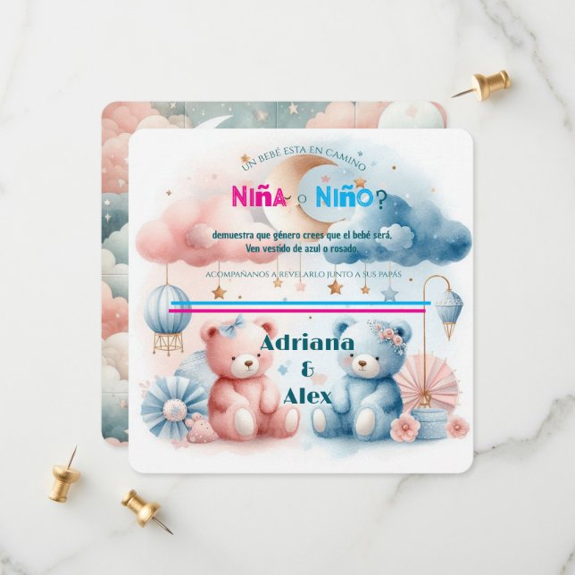 Teddy Bear and Stars Gender Reveal Custom  Save The Date (Front/Back In Situ)