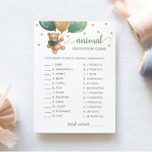 Teddy Bear Animal Gestation Game Baby Shower Card