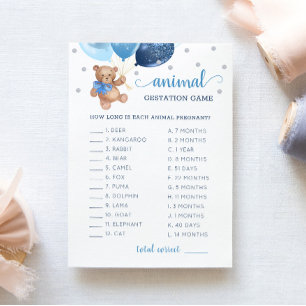 Teddy Bear Animal Gestation Game Baby Shower Card