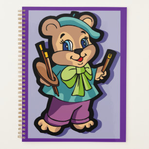 Teddy Bear Artist with Beret and Paint Brushes Planner
