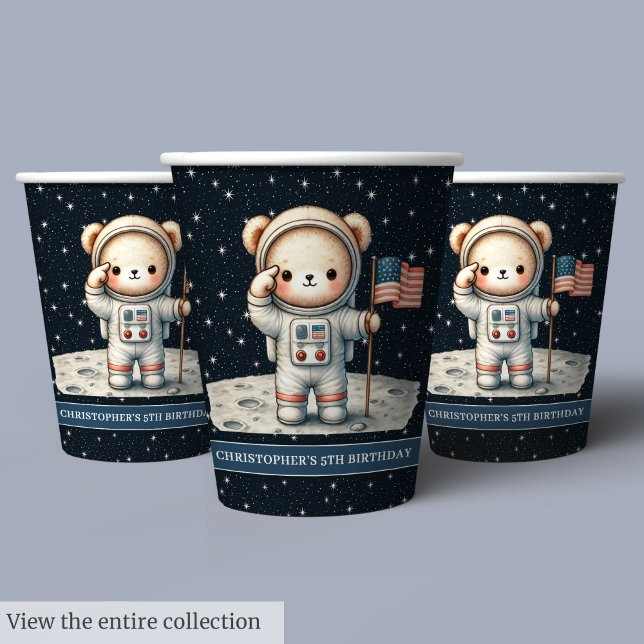 Teddy Bear Astronaut Baby Boy Birthday Cups Set (Teddy Bear Astronaut Baby Boy Birthday Cups Set)