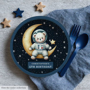 Teddy Bear Astronaut Baby Boy First Birthday Plate