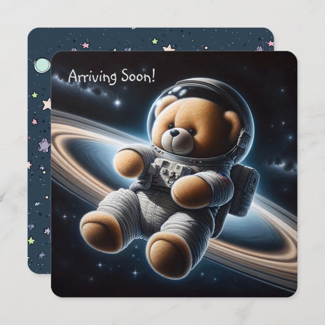 Teddy Bear Astronaut Baby Boy Shower  Invitation (Front/Back)