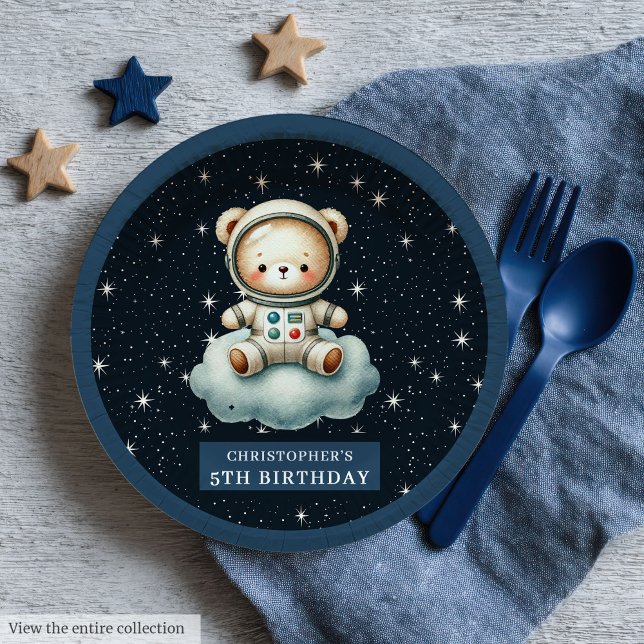 Teddy Bear Astronaut Baby Shower Personalised Paper Plate (Teddy Bear Astronaut Baby Shower Personalized Paper Plates)