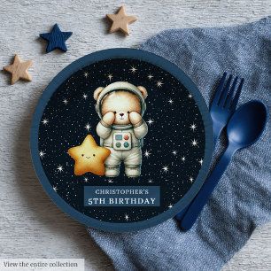 Teddy Bear Astronaut Birthday Party Personalised Paper Plate