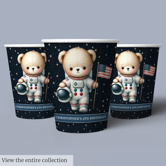 Teddy Bear Astronaut Boy Birthday Party Paper Cups (Teddy Bear Astronaut Boy Birthday Party Paper Cups)