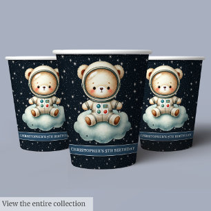 Teddy Bear Astronaut Boy Party Cups Space Birthday