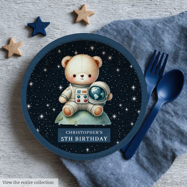 Teddy Bear Astronaut Custom Name Baby Shower Plate (Teddy Bear Astronaut Custom Name Baby Shower Plates)