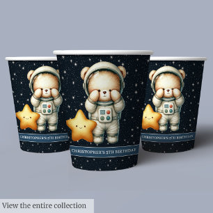 Teddy Bear Astronaut Personalised Boy Birthday  Paper Cups