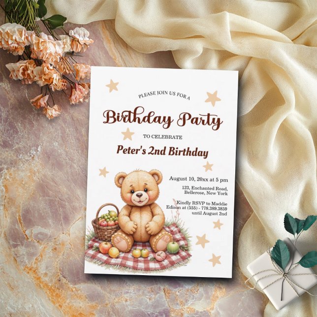 Teddy Bear at Picnic 2nd Birthday Party Invitation (Creator Uploaded)