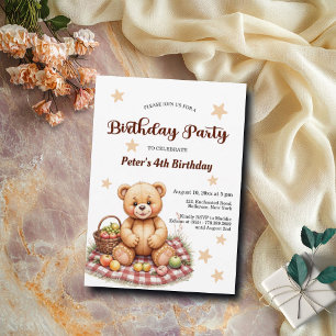 Teddy Bear at Picnic 4th Birthday Party Invitation