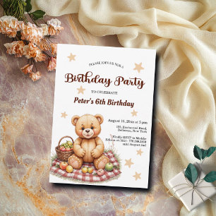 Teddy Bear at Picnic 6th Birthday Party Invitation