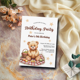 Teddy Bear at Picnic 9th Birthday Party Invitation