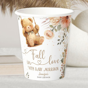 Teddy Bear Autumn Baby Shower Fall in Love Paper Cups