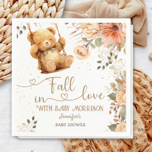 Teddy Bear Autumn Baby Shower Fall in Love Paper Napkin