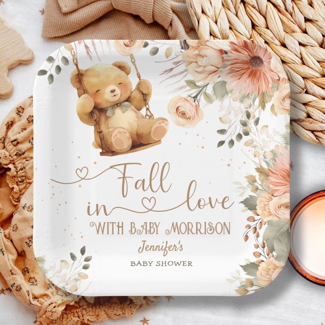 Teddy Bear Autumn Fall Baby Shower Fall in Love Paper Plate (Creator Uploaded)