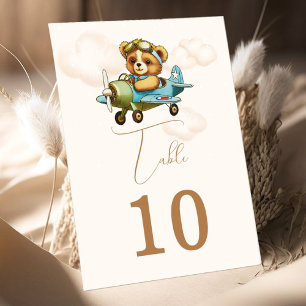 Teddy Bear Baby Aeroplane Pilot Table Number