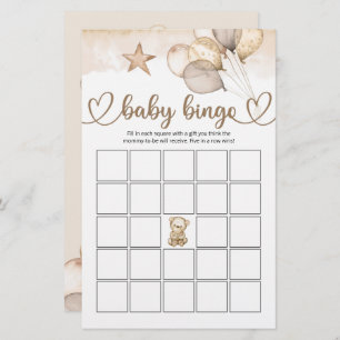 Teddy Bear Baby Bear Baby Shower Bingo Game