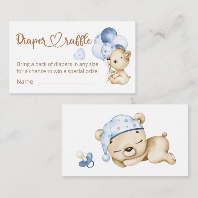 Teddy Bear Baby Bear Baby Shower Diaper Raffle Enclosure Card (Front/Back)