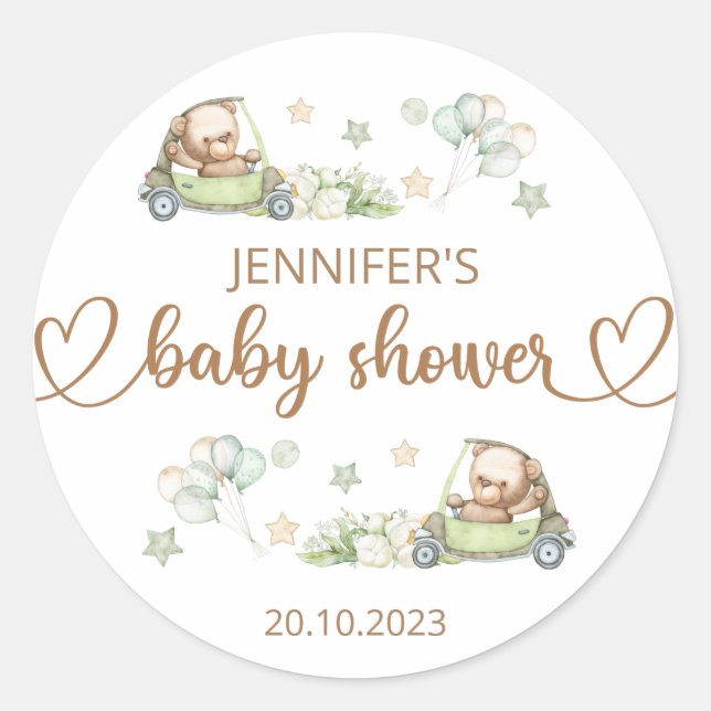 Teddy Bear Baby Bear Baby Shower Floral Classic Round Sticker (Front)