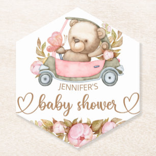 Teddy Bear Baby Bear Baby Shower Floral Paper Coa Coaster