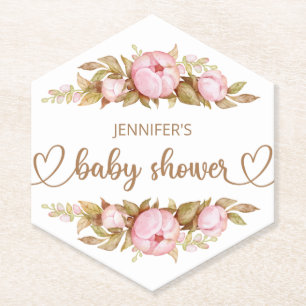 Teddy Bear Baby Bear Baby Shower Floral Paper Coaster