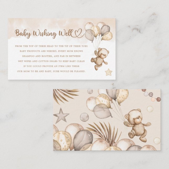 Teddy Bear, Baby Bear, Baby Shower, Wishing Well Enclosure Card (Front/Back)