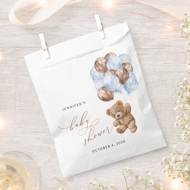 Teddy Bear, Baby Bear, Blue Balloons, Baby Shower Favour Bags (Clipped)