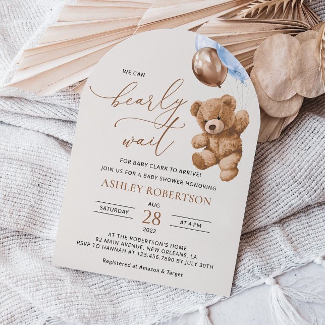 Teddy Bear, Baby Bear, Blue Balloons, Baby Shower Invitation (Creator Uploaded)
