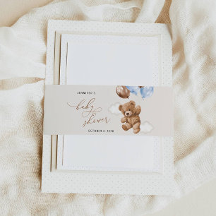 Teddy Bear, Baby Bear, Blue Balloons, Baby Shower Invitation Belly Band