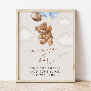 Teddy Bear, Baby Bear, Blue Balloons, Momosa Bar Poster