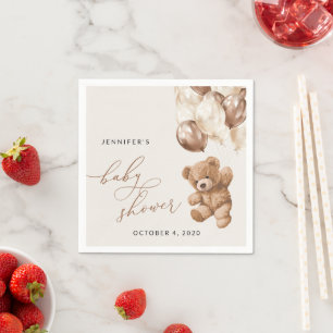 Teddy Bear, Baby Bear, Brown Balloons, Baby Shower Napkin