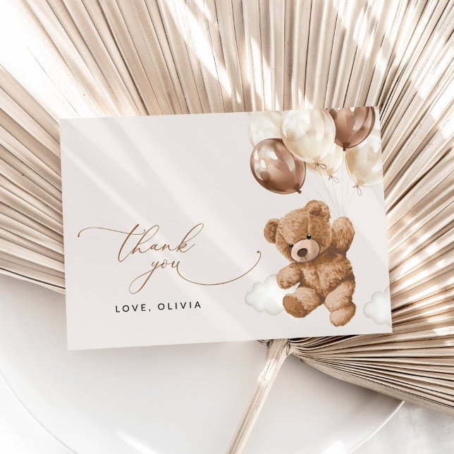 Teddy Bear, Baby Bear, Brown Balloons, Baby Shower Thank You Card (Creator Uploaded)