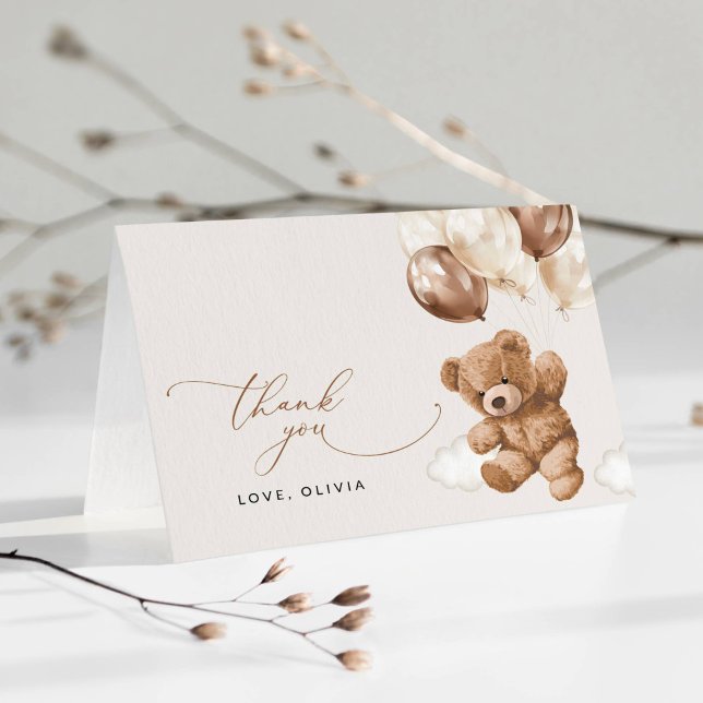 Teddy Bear, Baby Bear, Brown Balloons, Baby Shower Thank You Card (Creator Uploaded)