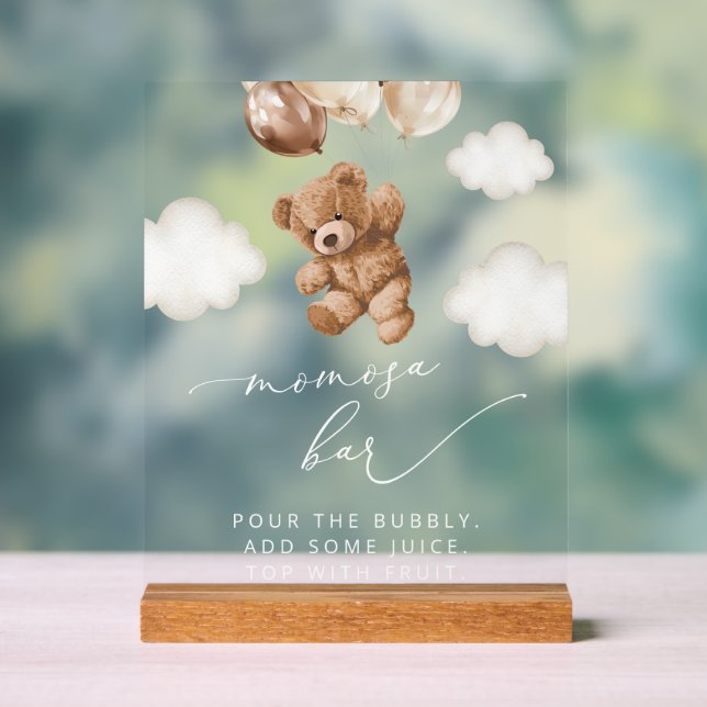 Teddy Bear, Baby Bear, Brown Balloons, Momosa Bar Acrylic Sign (Neutral)
