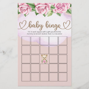 Teddy Bear Baby Bear Girl Baby Shower Bingo Game